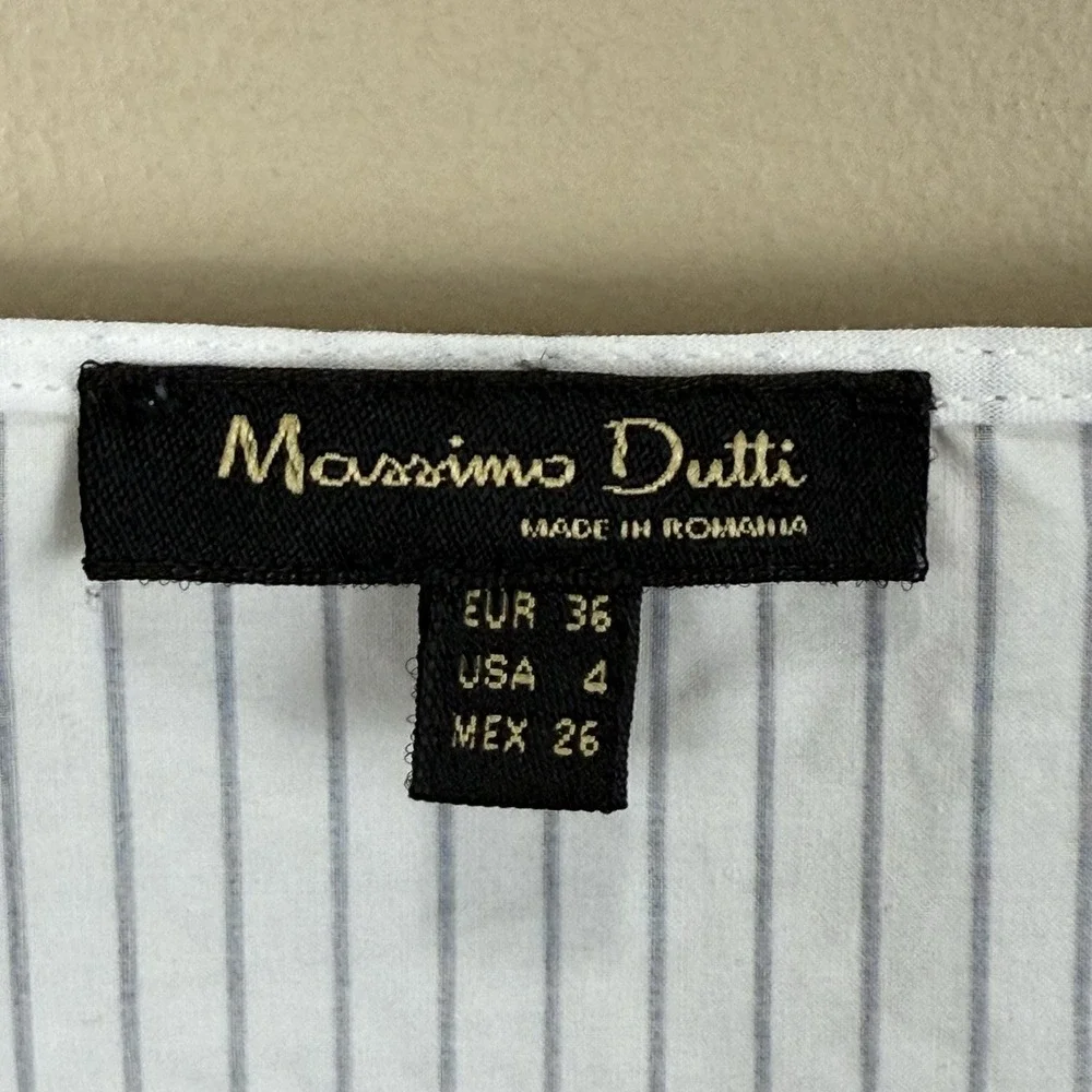 Massimo Dutti Striped Floral Top Blouse‎ Shirt White Black 3/4 sleeve Cotton 4 S - Picture 3 of 5